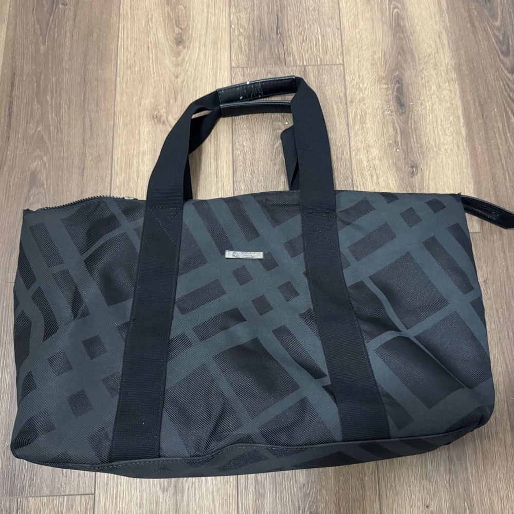 BURBERRY Fragrances Plaid Large Canvas Duffle Tote Bag Nova Check Black Unisex - Picture 2 of 7